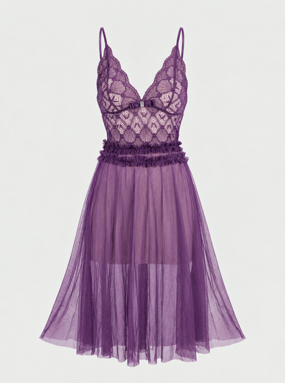 One-Size Sheer Mesh Babydoll with Fan Lace Bodice