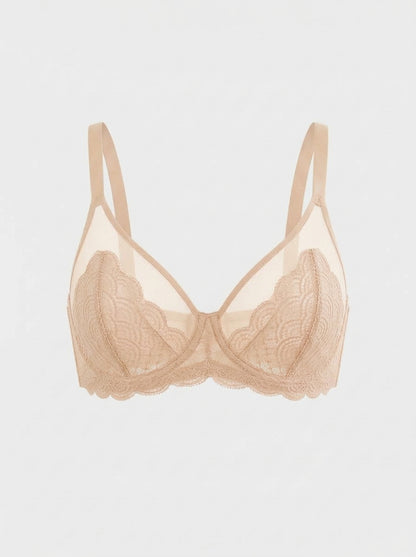 Sheer Underwire Bra | Scalloped Lace Trim | See-Through Mesh Cups