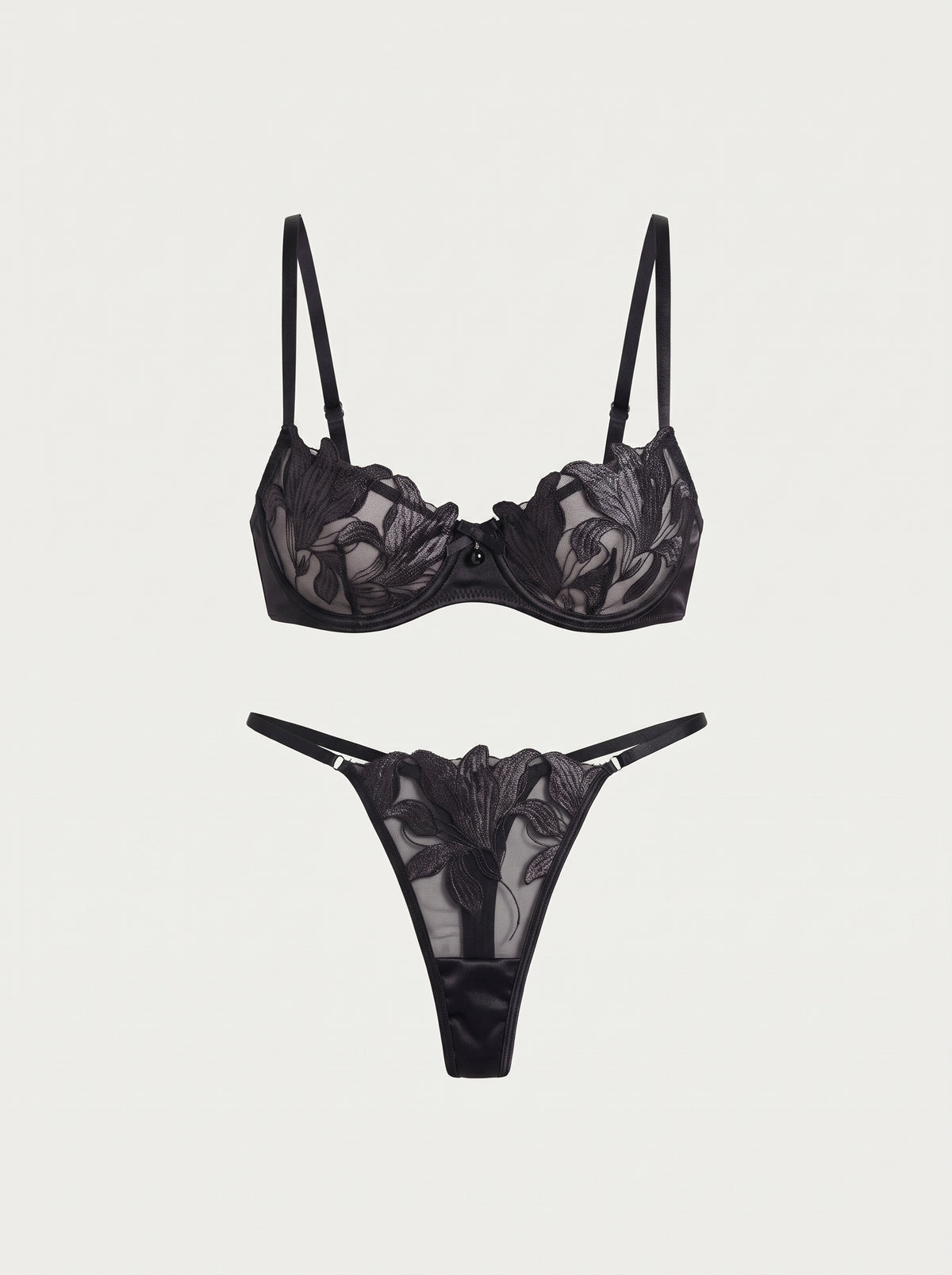Satin Floral Embroidered Lingerie Underwire Set
