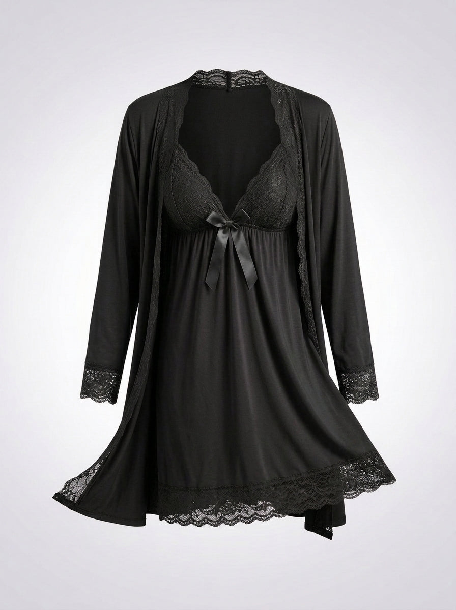 2-Piece Lace-Trim Babydoll Nightgown