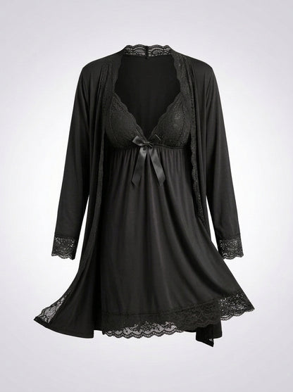2-Piece Lace-Trim Babydoll Nightgown