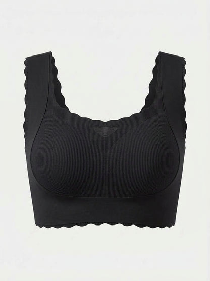 Ribbed Seamless Bralette with Scalloped Trim