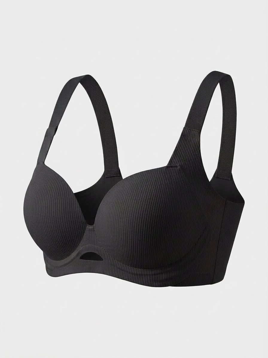 Ribbed Wire-Free Push-Up Bra with Wide Straps