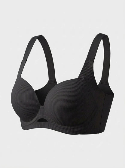 Ribbed Wire-Free Push-Up Bra with Wide Straps