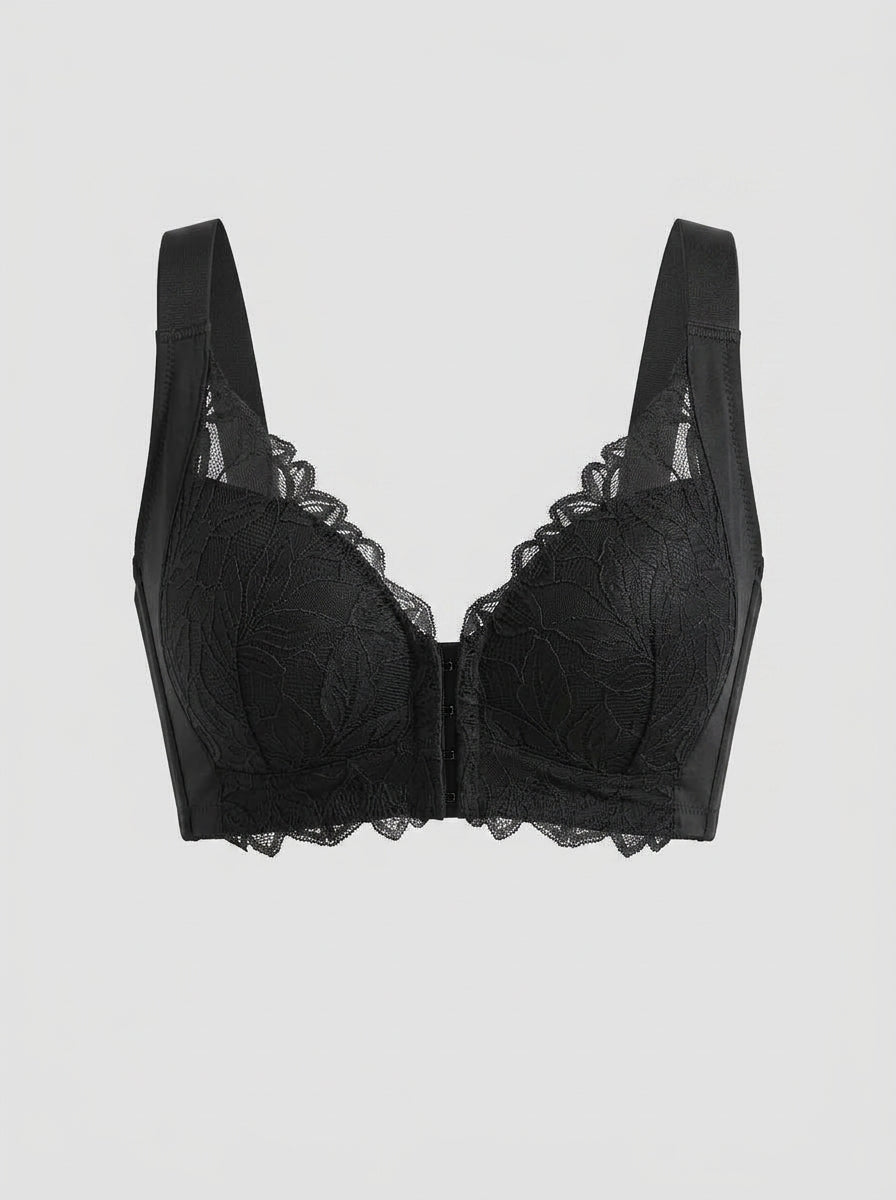 Front-Closure Lace Bra with Wide Straps