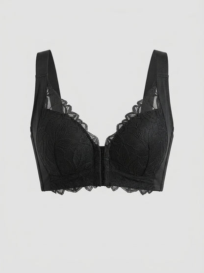 Front-Closure Lace Bra with Wide Straps