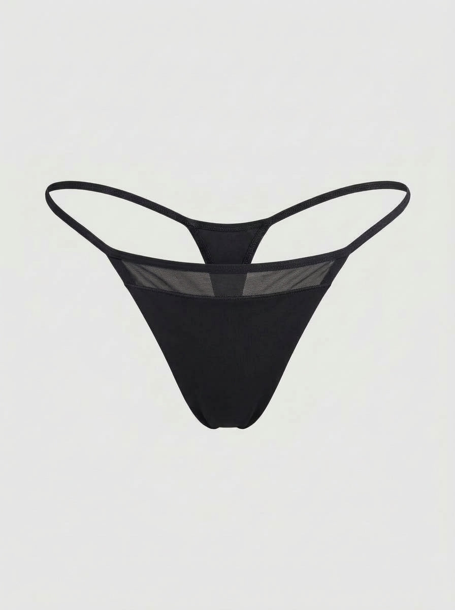 2-Piece Set Low-Rise Micro Thong with Sheer Mesh Front Panel