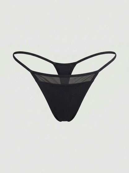 2-Piece Set Low-Rise Micro Thong with Sheer Mesh Front Panel