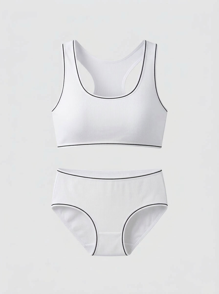 Racerback Bralette & Brief Set with Contrast Trim
