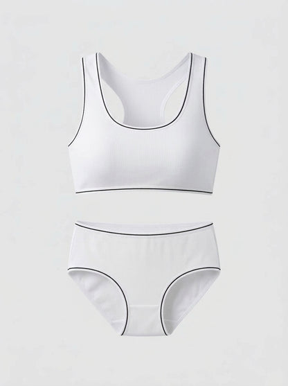 Racerback Bralette & Brief Set with Contrast Trim
