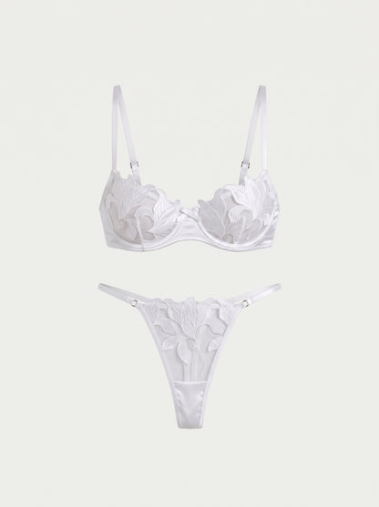 Satin Floral Embroidered Lingerie Underwire Set