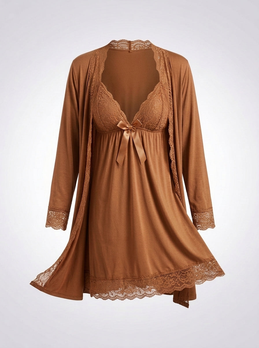 2-Piece Lace-Trim Babydoll Nightgown