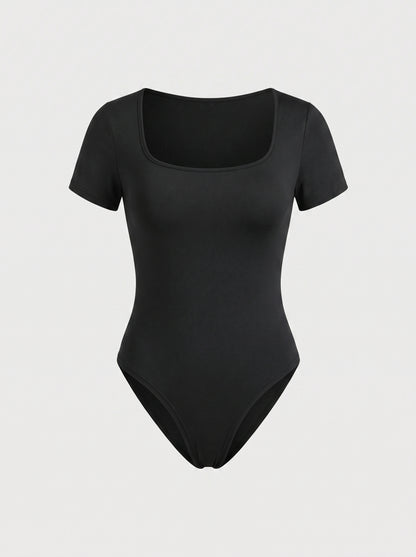 Short Sleeve Scoop Neck Bodysuit with Thong Back