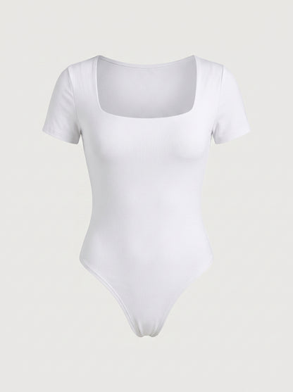 Short Sleeve Scoop Neck Bodysuit with Thong Back