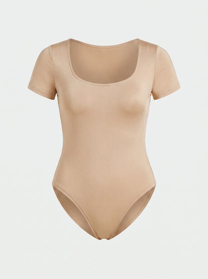 Short Sleeve Scoop Neck Bodysuit with Thong Back