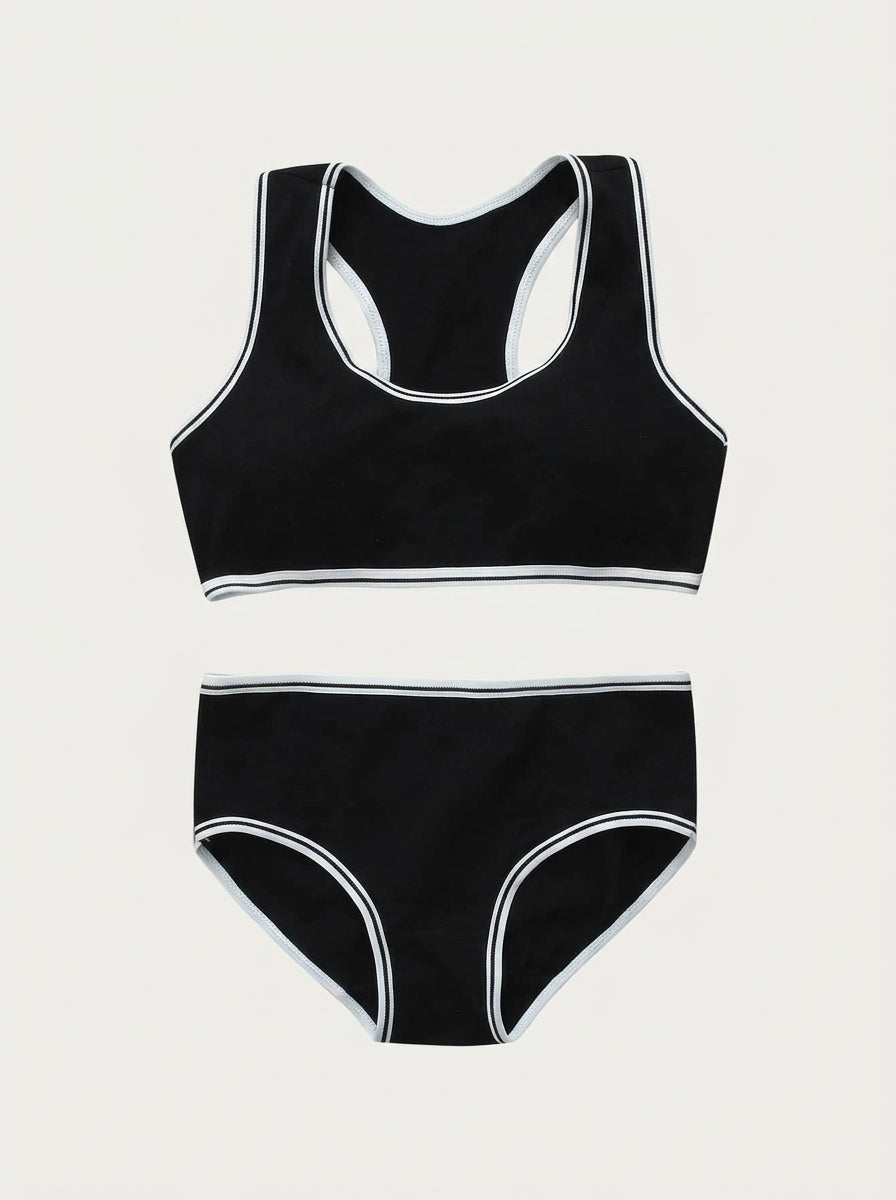 Racerback Bralette & Brief Set with Contrast Trim