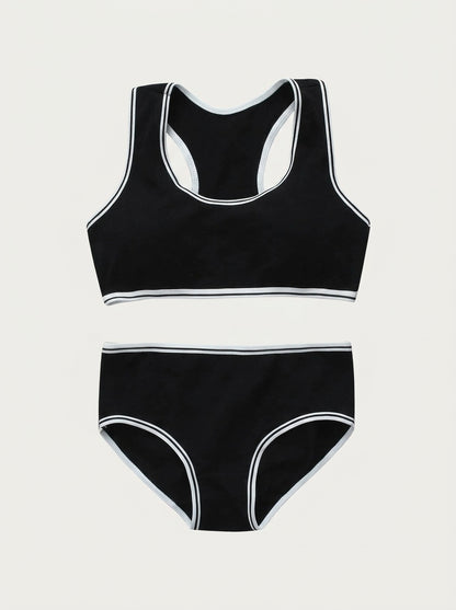 Racerback Bralette & Brief Set with Contrast Trim