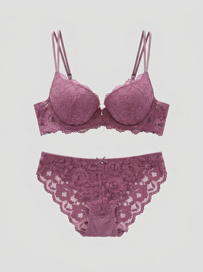 Floral Lace Bra & Panty Set with Scalloped Trim