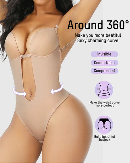 Deep Plunge Shapewear Bodysuit | Built-In Push-Up Bra & Tummy Control
