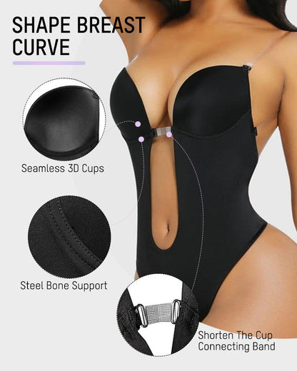 Deep Plunge Shapewear Bodysuit | Built-In Push-Up Bra & Tummy Control