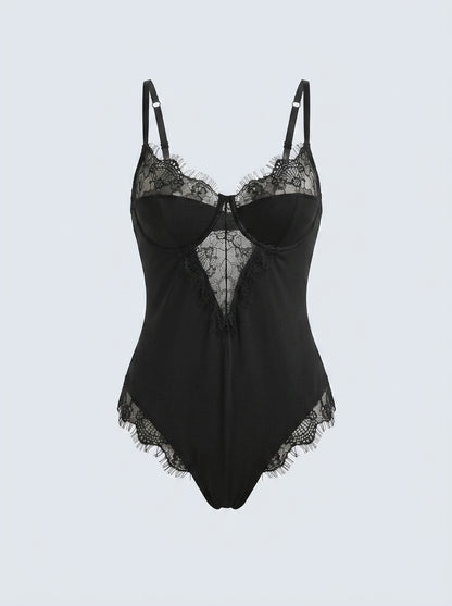 Lace-Trim Teddy Lingerie Bodysuit