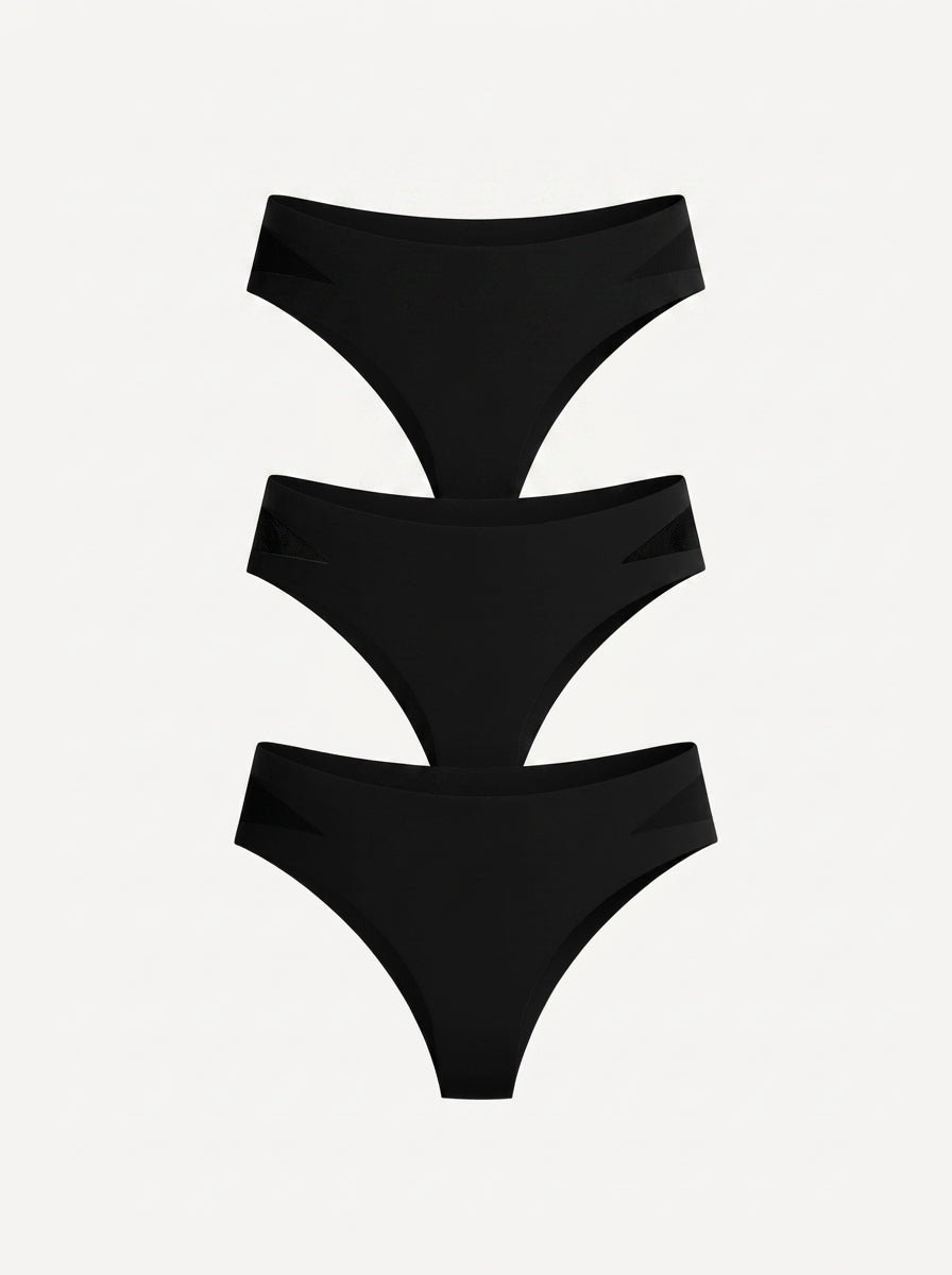 3-Pack Black Seamless Mesh Detail Knickers
