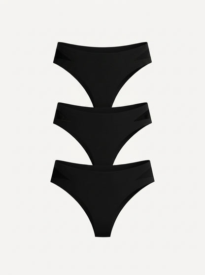 3-Pack Black Seamless Mesh Detail Knickers