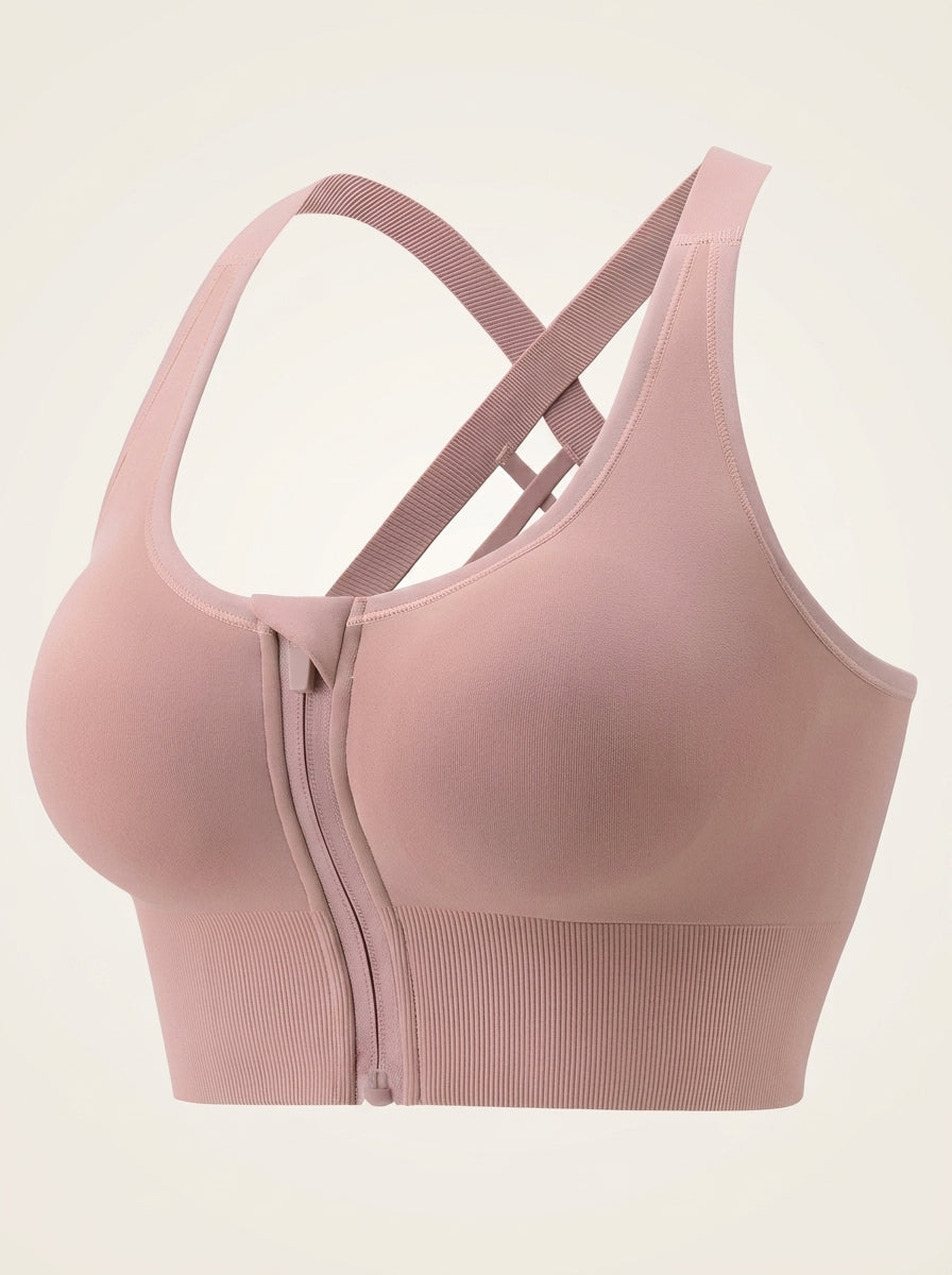Zip-Front Sports Bra with Racerback Straps