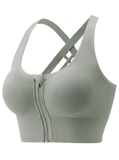 Zip-Front Sports Bra with Racerback Straps