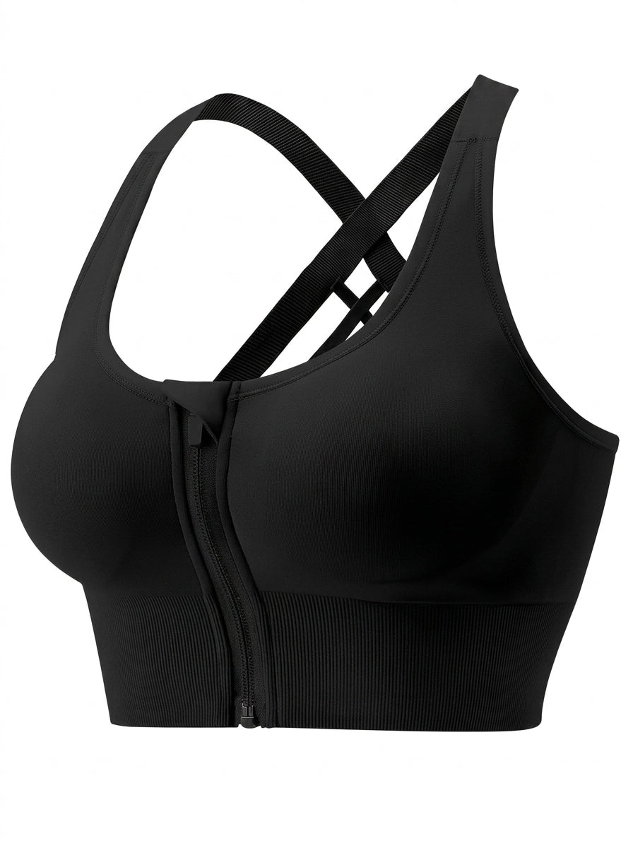 Zip-Front Sports Bra with Racerback Straps