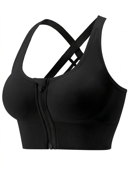 Zip-Front Sports Bra with Racerback Straps