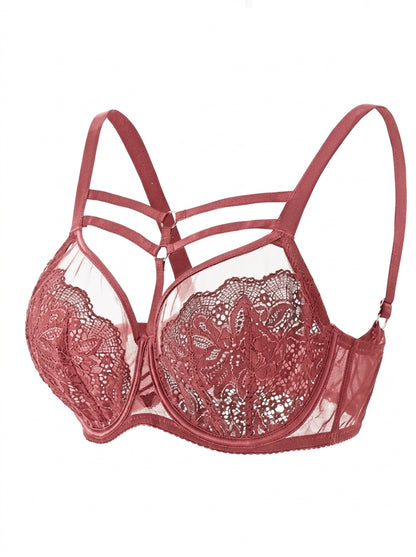 Strappy Lace Underwire Bra with Sheer Mesh