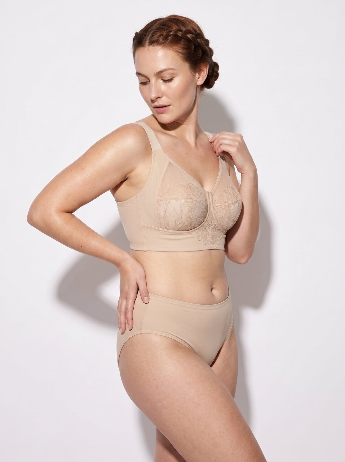 Sheer Leaf Lace Wire-Free Bra with Wide Straps