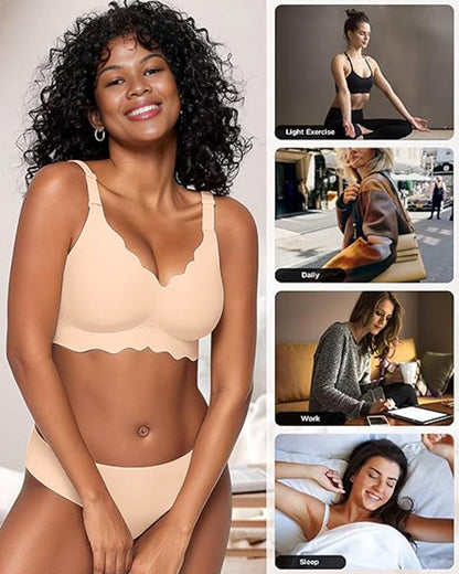 Wireless Seamless Bra with Scalloped Edge Support