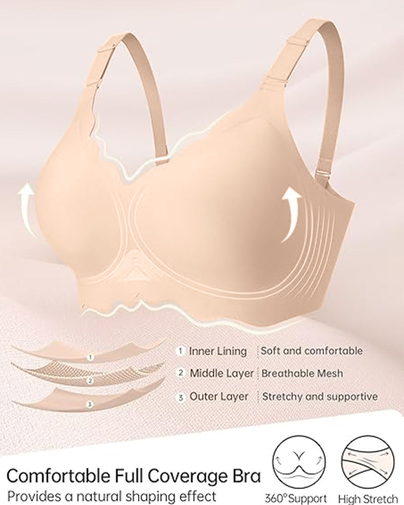 Wireless Seamless Bra with Scalloped Edge Support