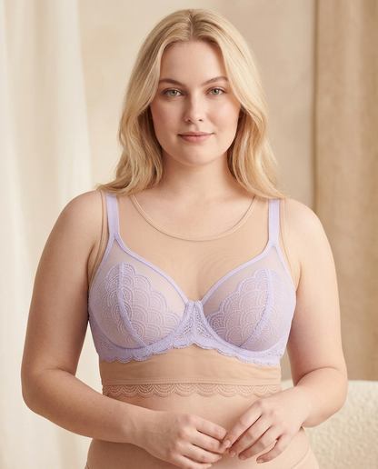 Sheer Underwire Bra | Scalloped Lace Trim | See-Through Mesh Cups