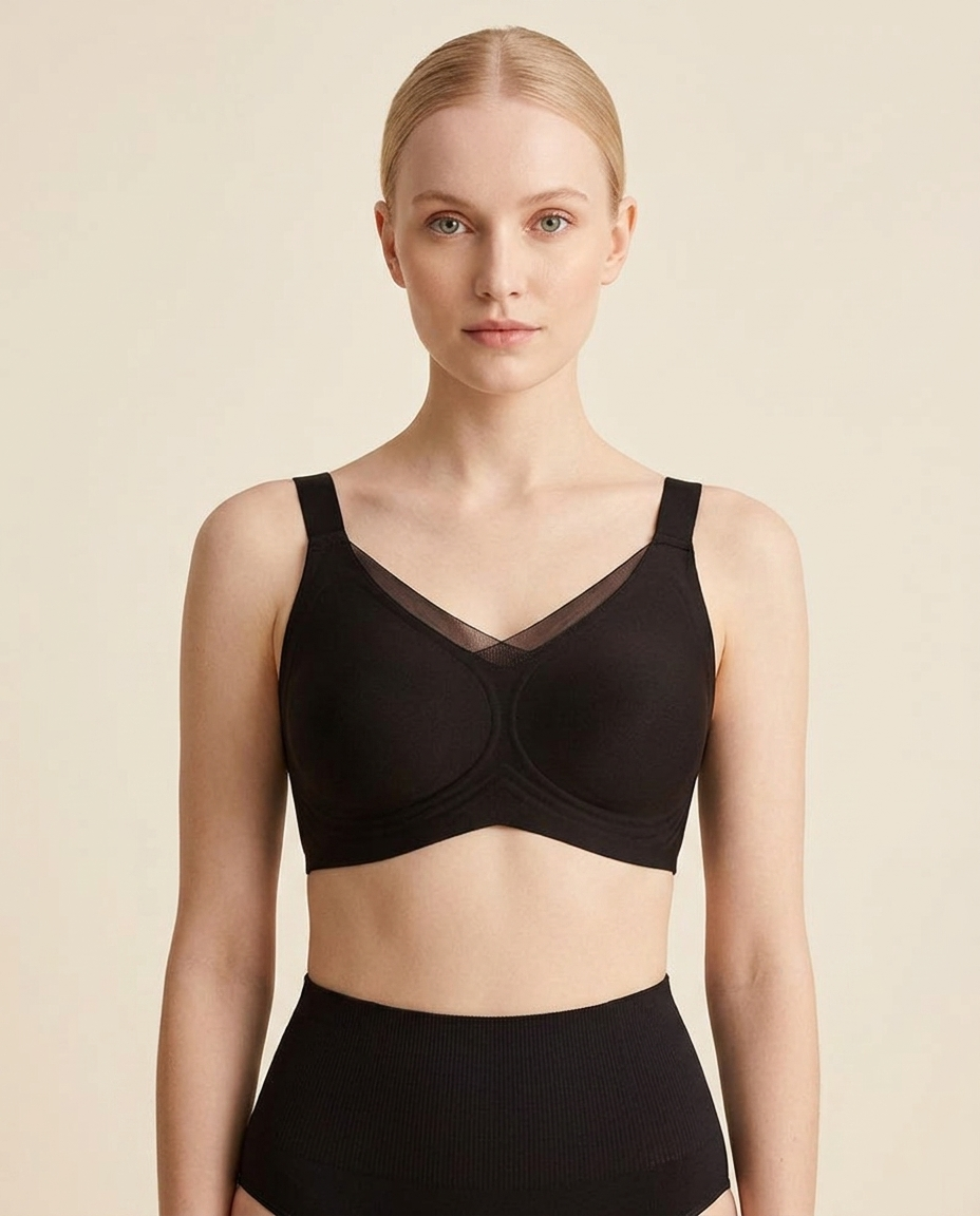 Wireless Bra with Mesh V-Neck Insert & Soft Comfort Fit