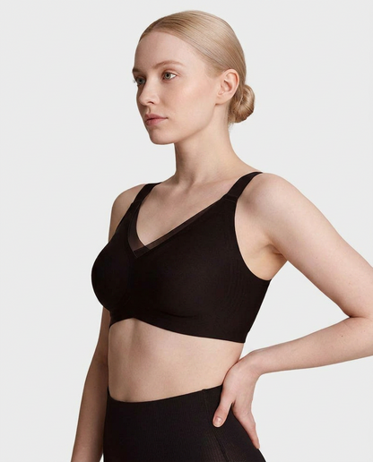 Wireless Bra with Mesh V-Neck Insert & Soft Comfort Fit