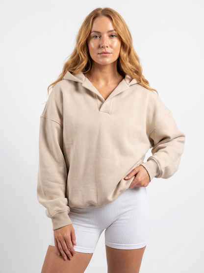 Oversized Lounge Hoodie with Half-Zip Collar