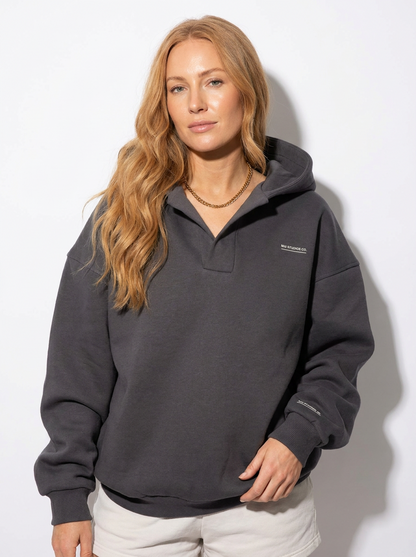 Oversized Lounge Hoodie with Half-Zip Collar