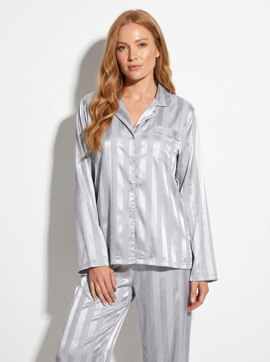 Elegant Silk Pyjamas Satin-Striped Set