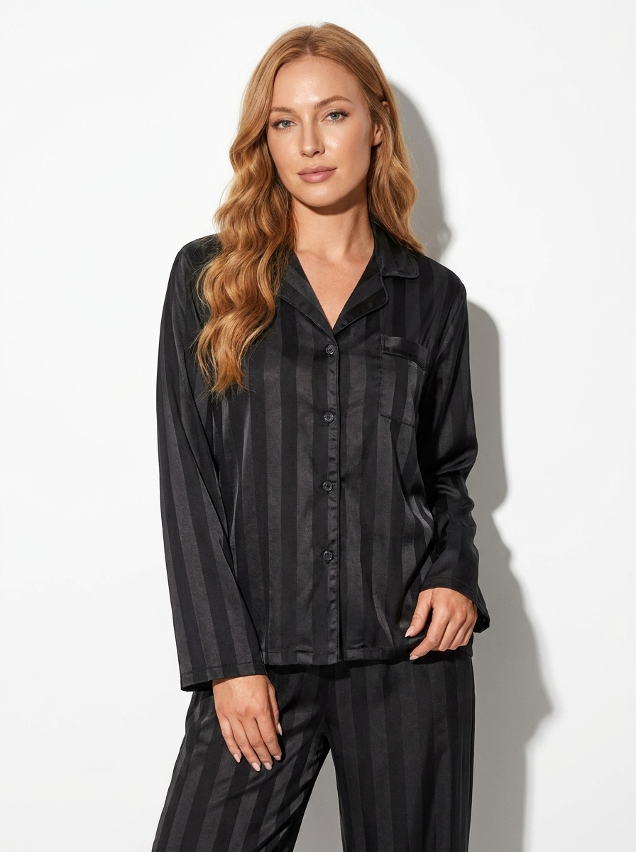 Elegant Silk Pyjamas Satin-Striped Set