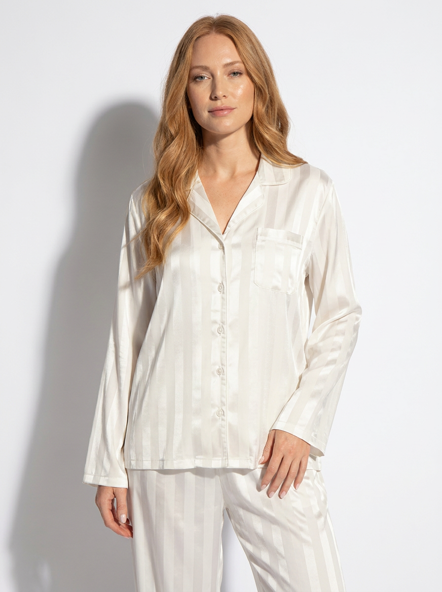 Elegant Silk Pyjamas Satin-Striped Set