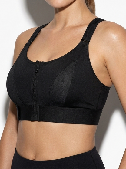 Zip-Front Push-Up Sports Bra with Wide Straps