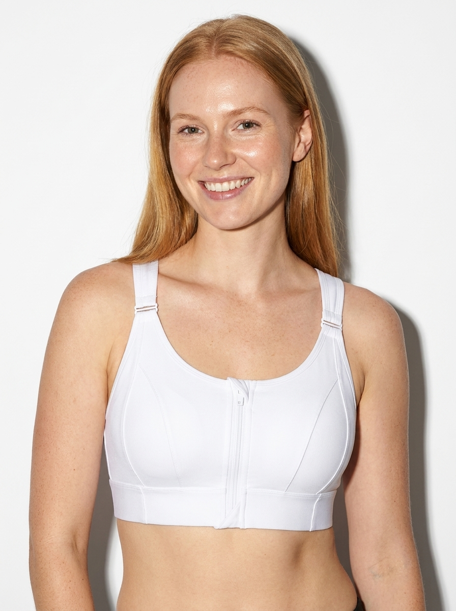 Zip-Front Push-Up Sports Bra with Wide Straps