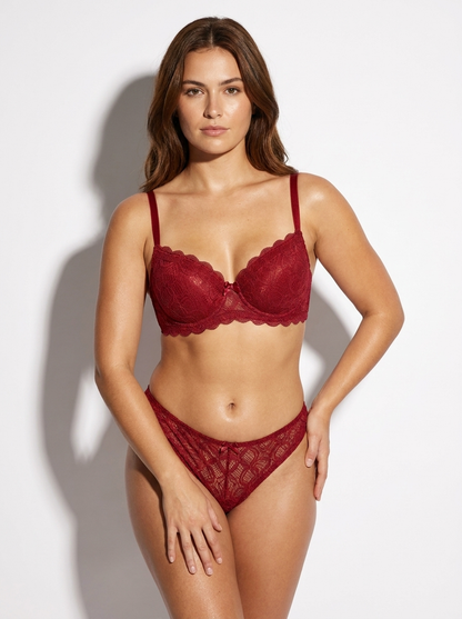 Floral Lace Push-Up Bra with Bow Detail