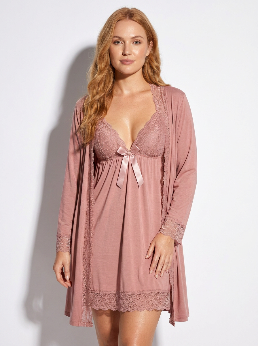 2-Piece Lace-Trim Babydoll Nightgown