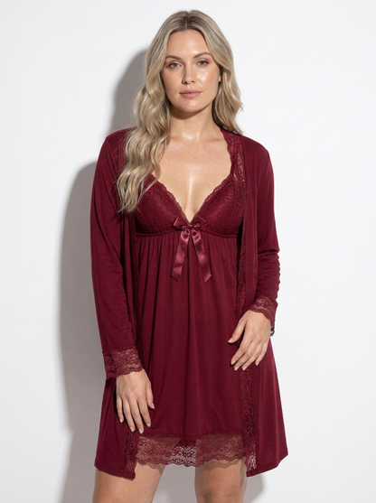 2-Piece Lace-Trim Babydoll Nightgown