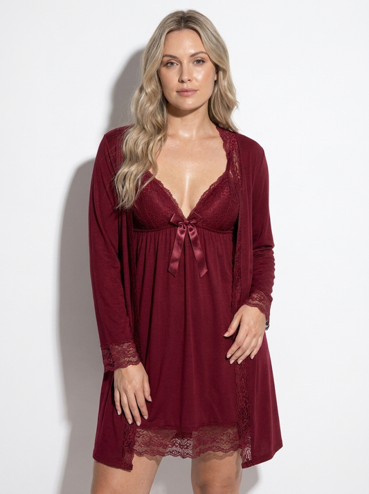 2-Piece Lace-Trim Babydoll Nightgown