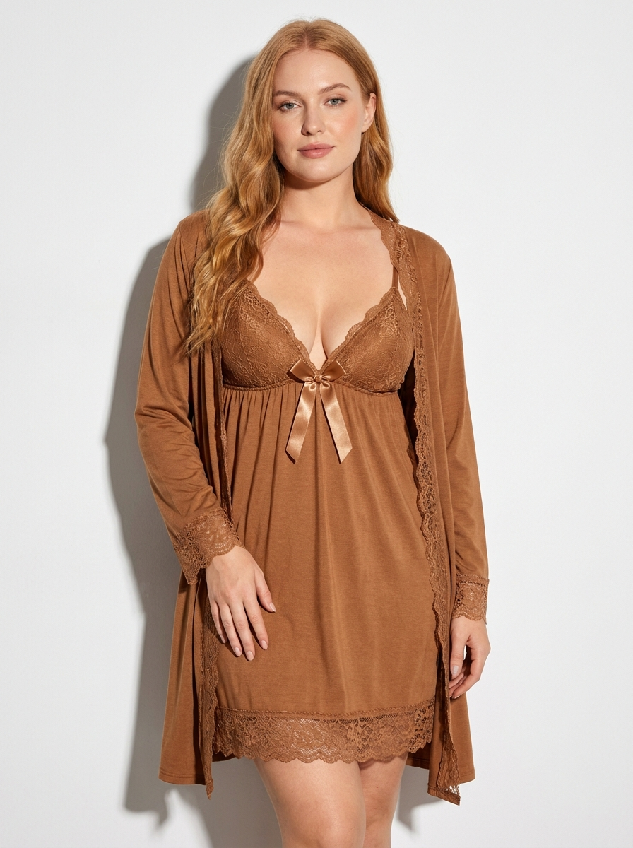2-Piece Lace-Trim Babydoll Nightgown